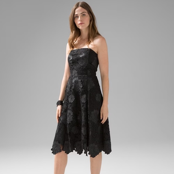 White House Black Market Dresses & Skirts - WHBM Strapless Vegan Leather & Lace Dress